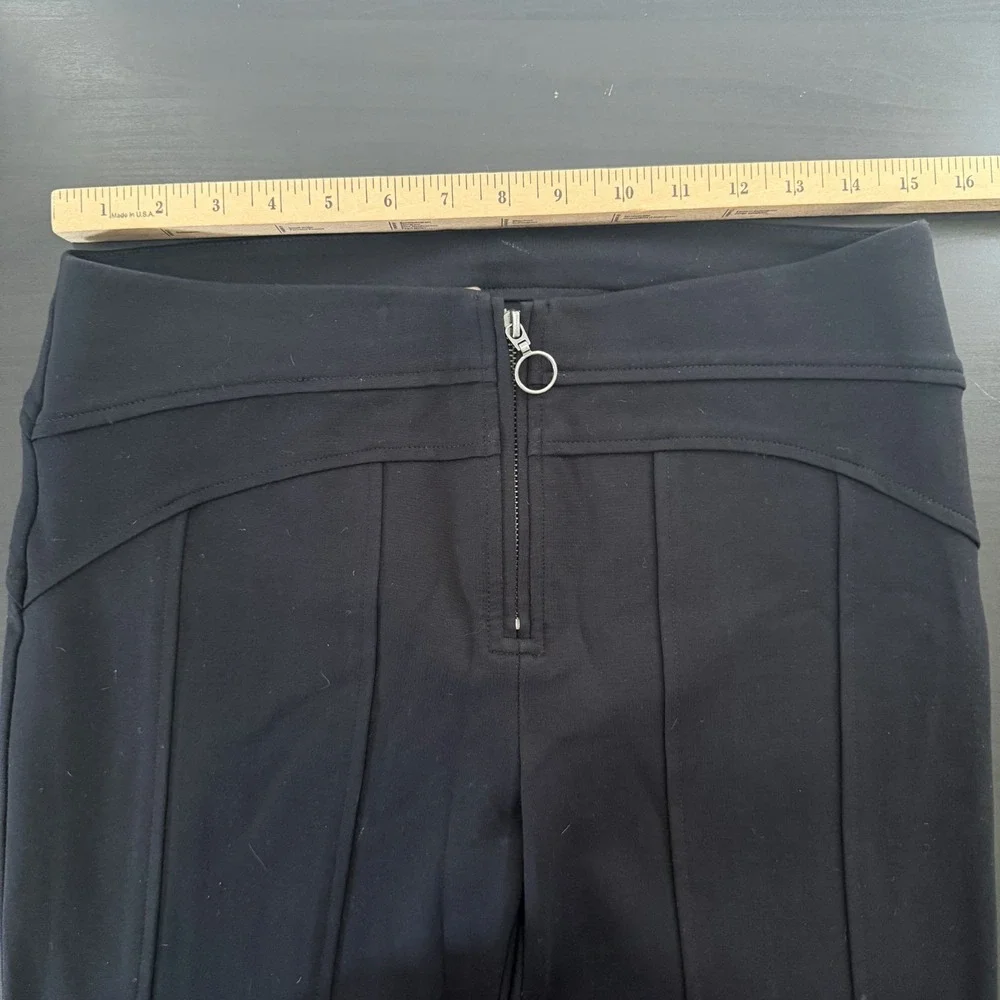 Free People Seamed Knit Wide Leg Flare‎ Pants Women's Size 6 Black Front Zip Fly